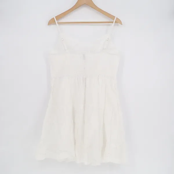 Fancyinn White Tiered Mini Sundress Smocked Back Adjustable Straps Size L - Image 5