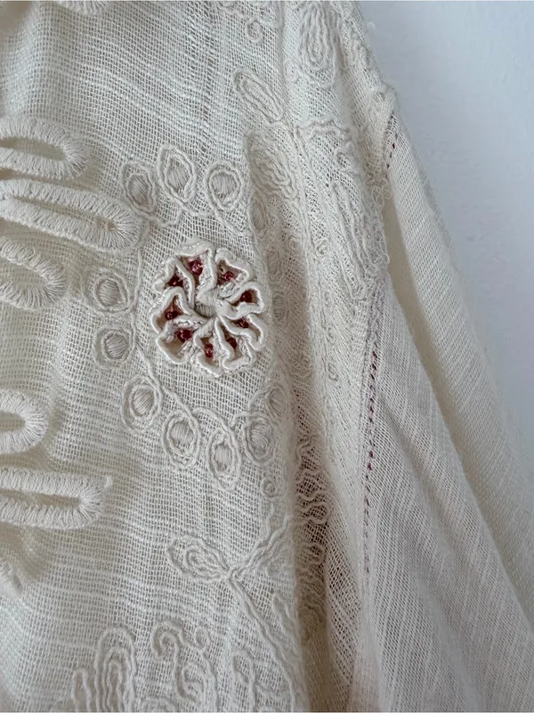 Free People NWTs Desert Sands Cream Blouse Deep V size XS Embroidered - Image 7