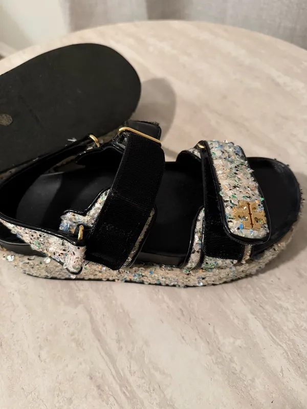 Tory Burch Kira Sequined Leather-Trimmed Sandals | 7.5M - Image 6