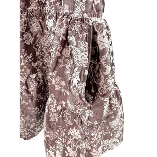 En Saison Jacquard Floral Puff Sleeve Tiered Mini Dress Mauve Pink Brown L‎ - Image 4