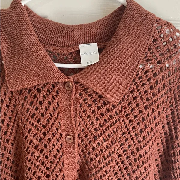 Wild Fable Boho Short Sleeve Knit Crochet Button-Up Cardigan - Image 2
