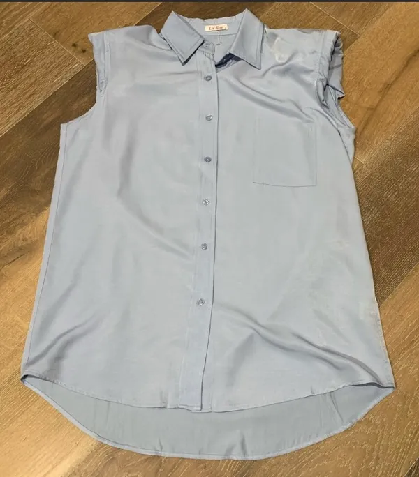 Oversize shoulder pads sleeveless shirt in blue size L - Image 5
