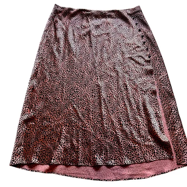 Victoria’s Secret PINK Satin Leopard Midi Slip Skirt Pink Black Bias Cut XL NWT - Image 6