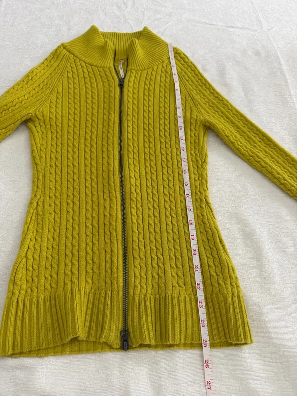 Free People Cable Knit Zip Cardigan Chartreuse Green Size S - Image 11