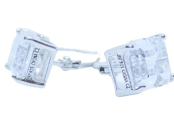925 Clear CZ Lever Back Sterling Silver Earrings - Image 2