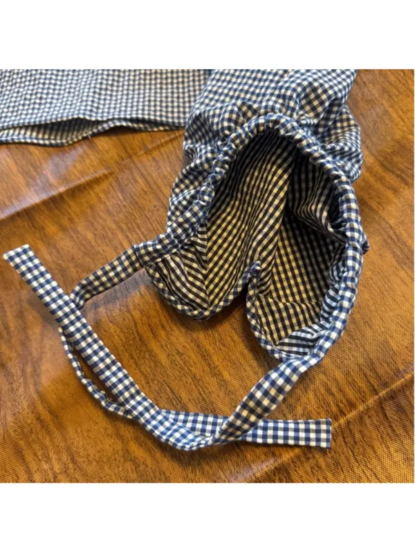 Women Zara Crop Top Gingham Blouse XS Blue Black White Bow Sleeve Off Shoulder - Image 11