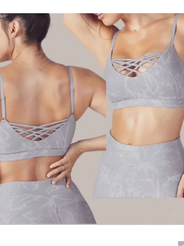 Fabletics Lenni sports bra floral gray adjustable straps size large - Image 2
