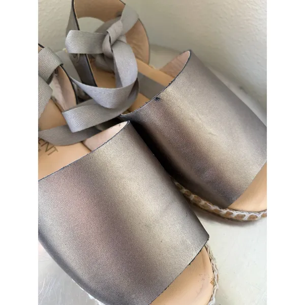 VESTIMENT Metallic Grey Espadrille Flatform Sandals Ribbon Tie Shoes Womens 6US - Image 8