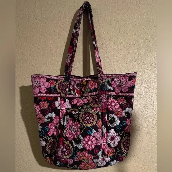 Vera Bradley Pink and Black Floral Tote - Image 2