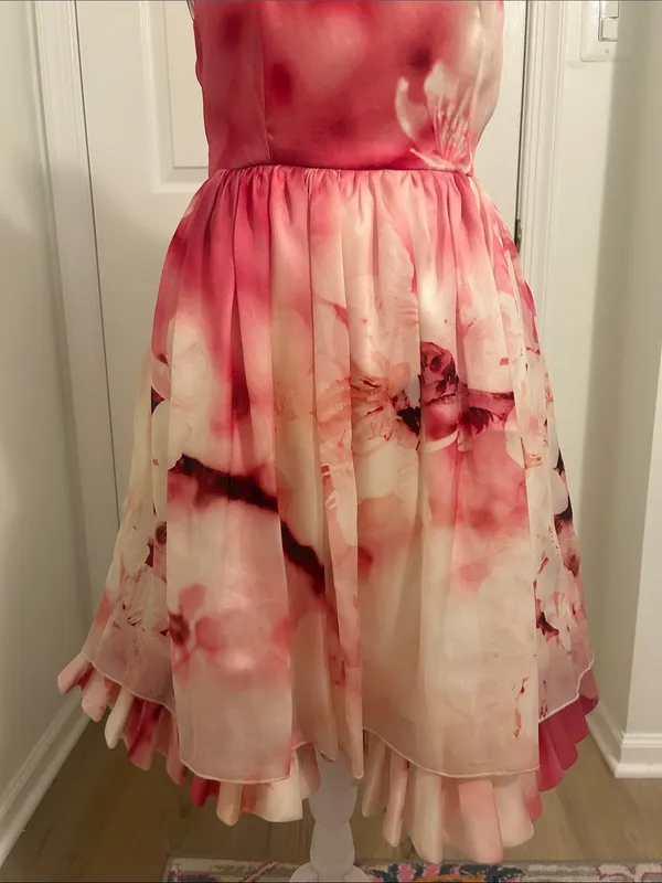 Alice + Olivia Catherine Pink Floral Party Dress In Cherry Blossom Mist Size 2 - Image 7