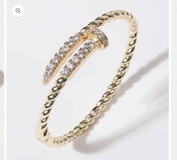 Pave Edge Twisted Gold Plated Bangle Bracelet - Image 2