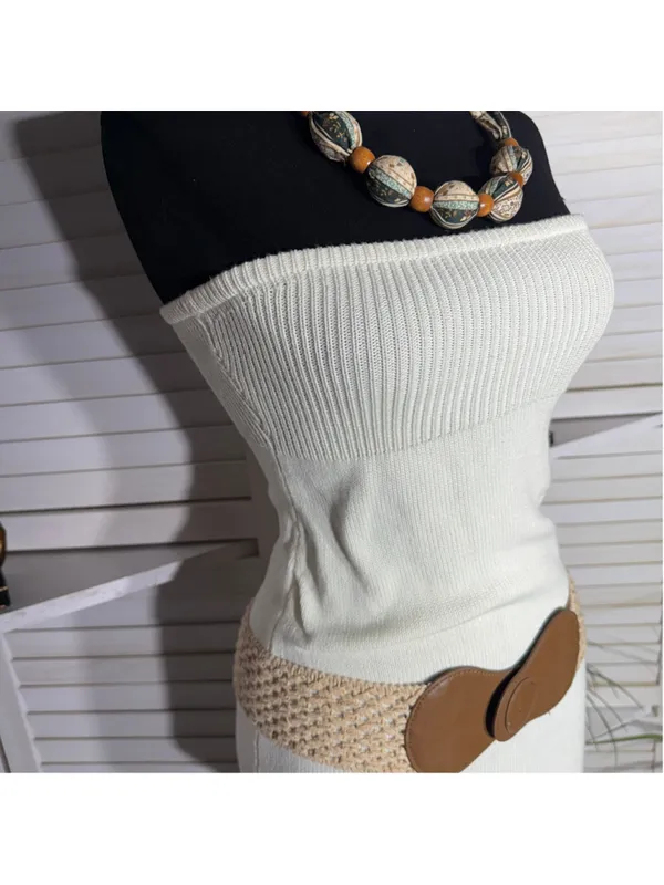 Vintage Y2K cotton knit dress strapless fringes boho coquette coastal cowgirl S - Image 7