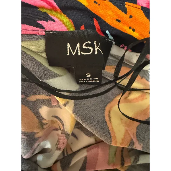 MSK Floral Zip Front Tie Waist‎ Midi Dress Black Multicolor Small - Image 7