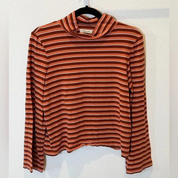 Madewell Retro Striped Mockneck Top • Wide Sleeve 70s Vibe - Size Small Boxy - Image 3