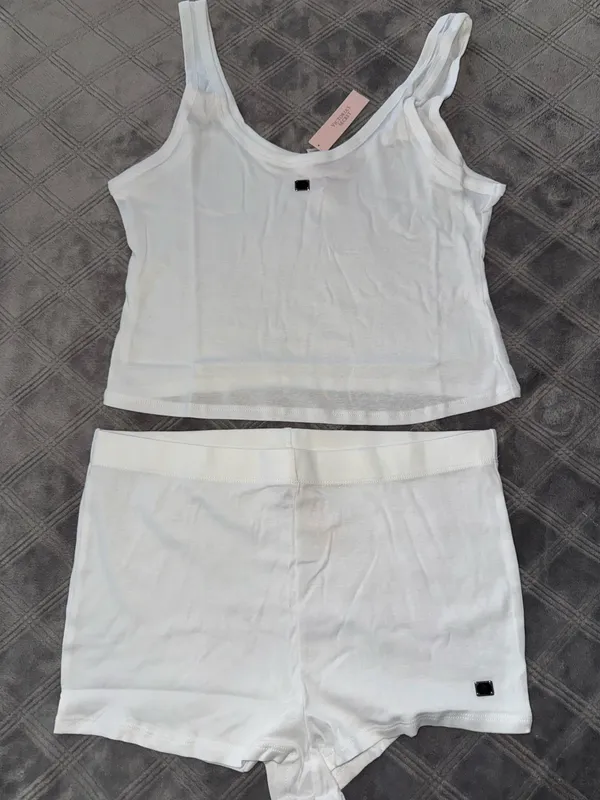Victoria’s Secret 100% Cotton Tank & Shorts Pajama Set white size L - Image 4