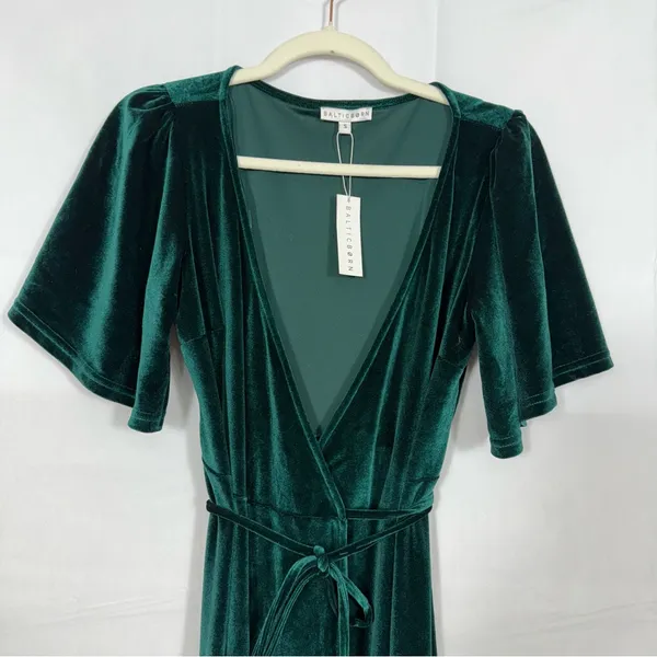 Baltic Born Meghan Velvet Wrap Maxi Dress Emerald Green Holiday Party Christmas - Image 5