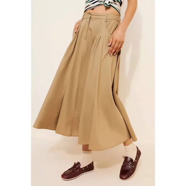 Free People All Around Midi Maxi Full Skirt Olive Tan Khaki Size Large Neutral - Image 6