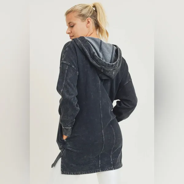 MONO B Black Mineral Washed Hoodie Tunic Dress Size M - Image 4
