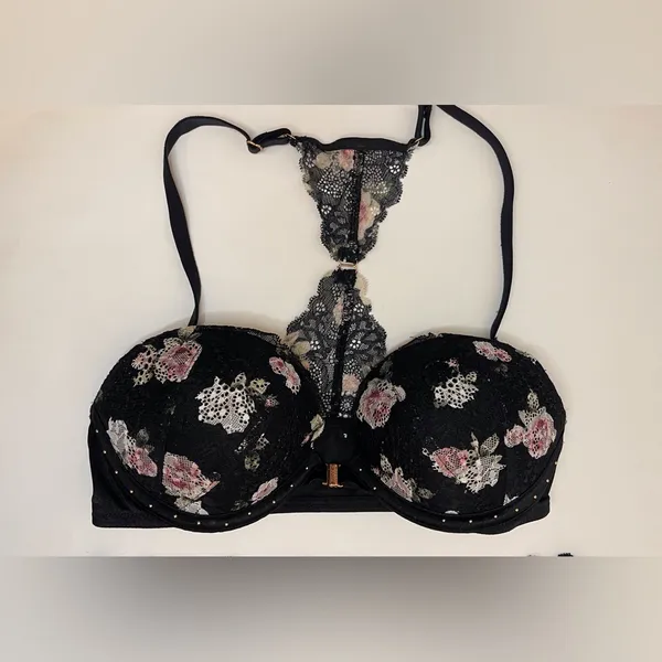 Victoria's Secret NWOT Set of 2 Black‎ Floral Lace Bra 32C|Panties Size S - Image 3