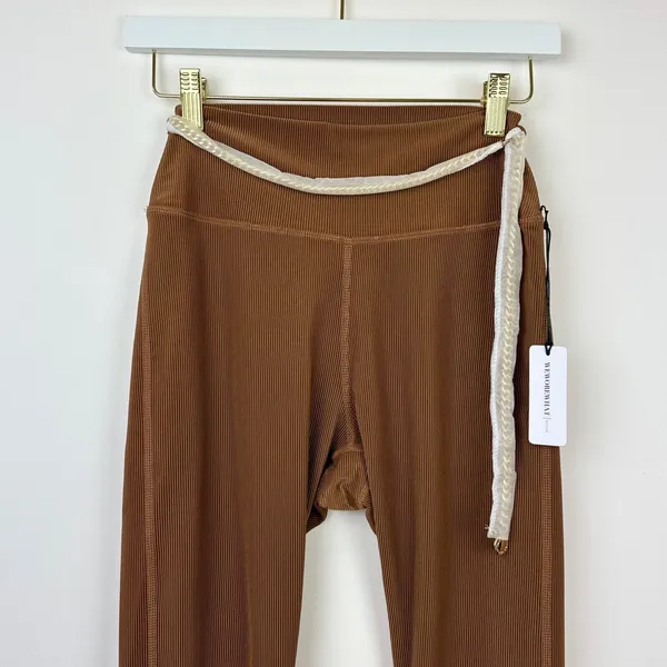WeWoreWhat Chain High Rise Legging Ribbed Brown Stretch Athleisure Small NWT - Image 6