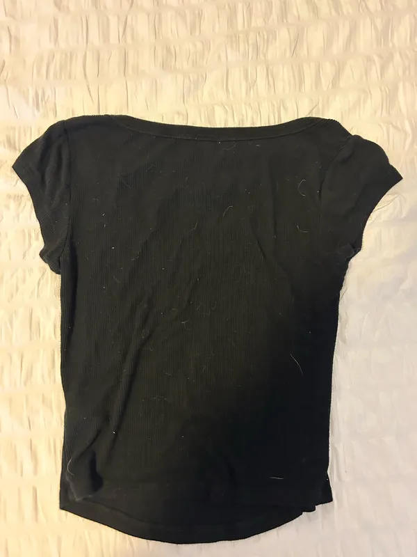 black ribbed garage scoop neck short sleeve - Image 2