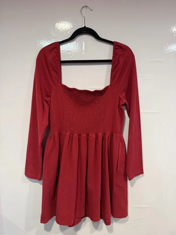 Aerie‎ red long sleeve v-waist square neck mini dress - Image 5