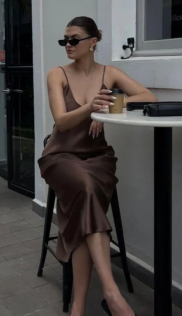 Zara dress fitted bodycon Brown Cutout Midi Party Wedding Coctail - Image 6