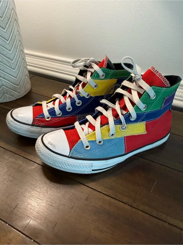 converse all star high top Women 7 Mens 5 Multi-Color Patch Work Color Block - Image 10