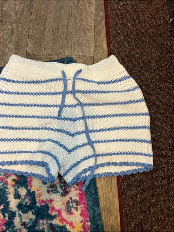 Altard state White & Blue Striped Knit Drawstring Women's Shorts - Image 4