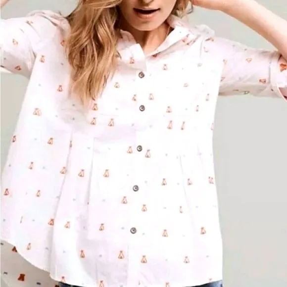 Maeve Anthropologie Miette Teepee Button Down‎ Shirt Women's 4 White Boho Hippie - Image 3