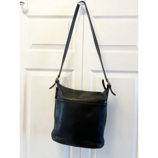 Vintage 90’s Coach Black Flap Leather‎ Bag Made In USA Y2K - Image 2