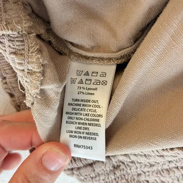 Calypso St. Barth Smocked Linen Blend Wide Leg Pants Womens L Tan Beachy Relaxed - Image 8