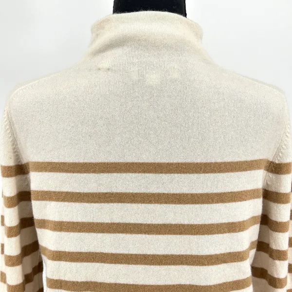 Vince.‎ Wool Cashmere Sweater Women's Stripe Mock Neck Cream Tan White Medium - Image 9
