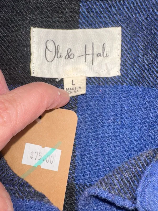 Oli & Hali Mixed Plaid Flannel Shacket Size Large Reworked Tiered Boho USA - Image 9