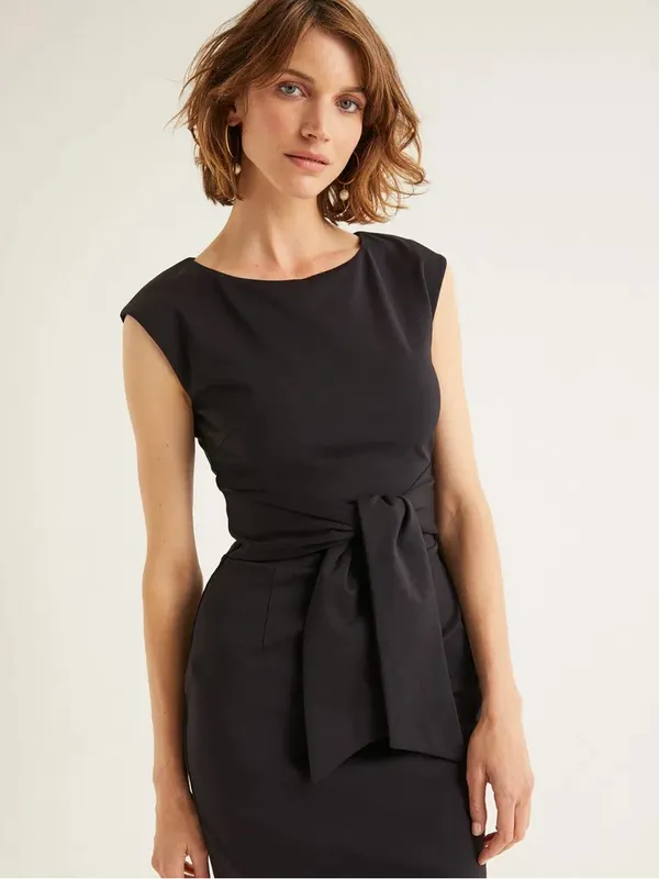 Boden Jessica Ponte Tie Front Midi Dress Black Size 4 - Image 2