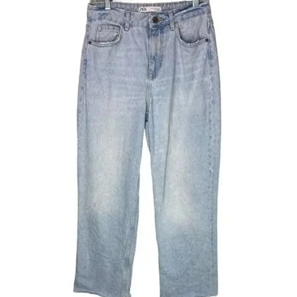 ZARA Vintage Relaxed Style High Rise Wide Leg Raw Hem Casual Cotton Jean 4 Blue - Image 10