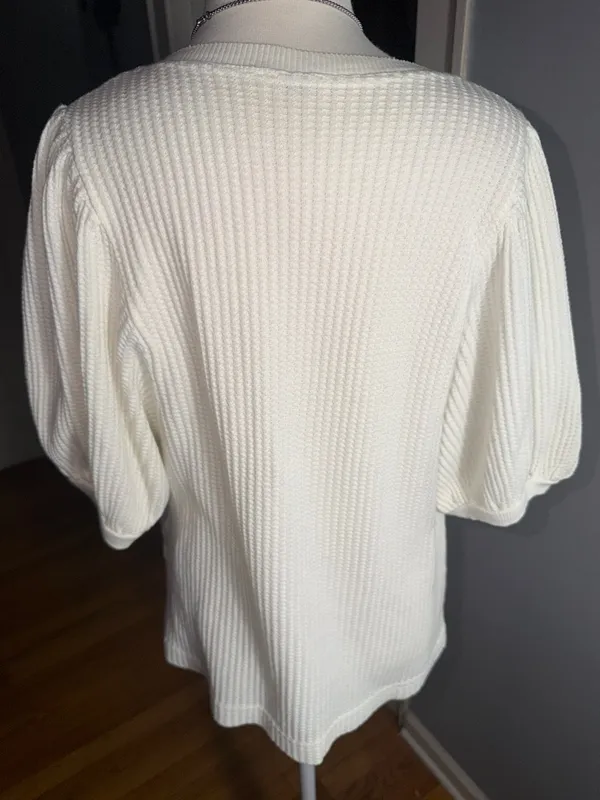 Free People Ivory Lace-Up Ribbed Short Sleeve Top - Image 8