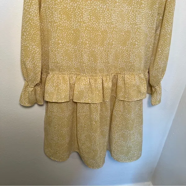 Pinch Womens Size Large Ruffle Dress Yellow White Geometric Dot Pattern Neck Tie - Image 12