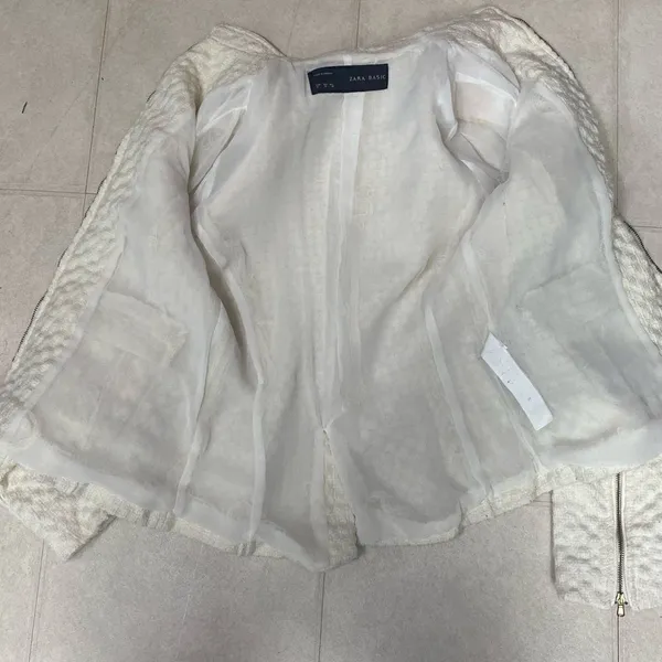 Zara Wool Blend Zip Front Textured Blazer Medium Winter White - Image 11
