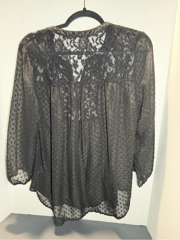 Daniel Rainn‎ Black Swiss Dot Lace Yoke Blouse - Image 4