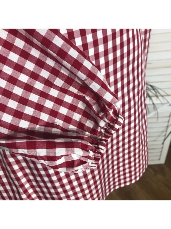 Lovers and Friends Gingham Red One Shoulder Mini Dress M - Image 14