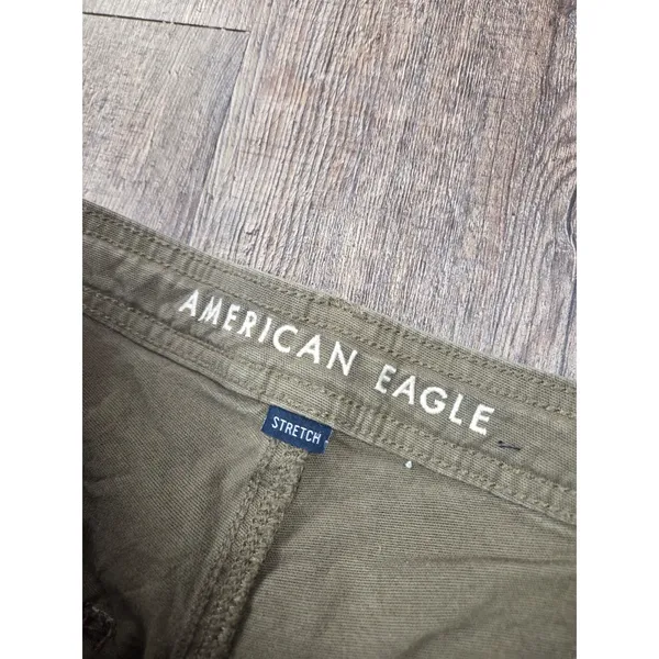 American Eagle Green Stovepipe Canvas Cuffed Straight Leg Pants Women's 2R - Image 3