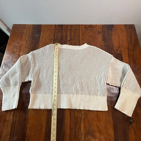 Altar'd State Women Small V-Neck Ribbed Cropped Sweater Tan Cream S0376K935JI - Image 5