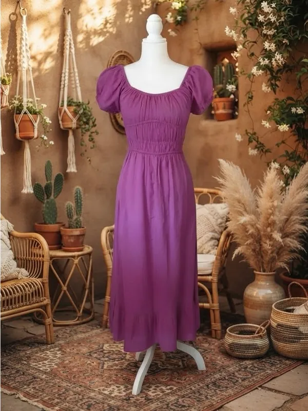 Sim & Sam Midi Linen Blend Milkmaid Peasant Midi Dress - Size Medium - Image 2