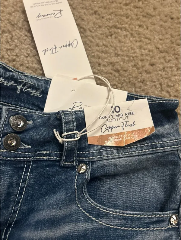 E281 copper flash 10 curvy mid rise bootcut jeans sparkle cute comfy - Image 5