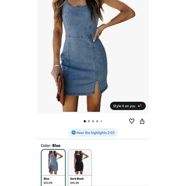 CONSHVI Women’s Denim Dress Sexy Sleeveless Split Bodycon Mini Tube Jeans - Sz S - Image 7