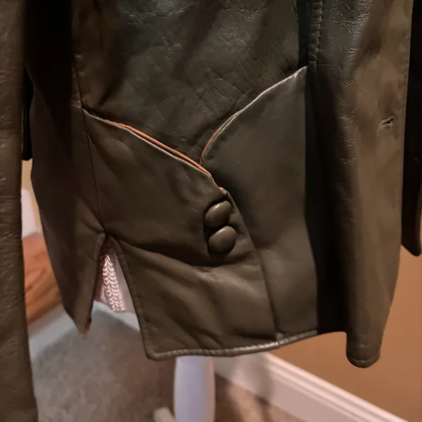Vintage Women's Green Leather Jacket Button‎ Front Zip - Image 5