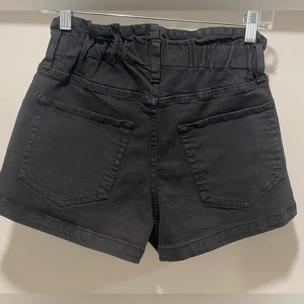 Target Black Stretchy Denim Elastic Waistband Paper Bag Shorts - XS - Image 6