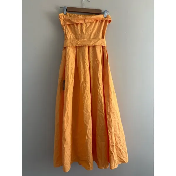 Lulus Trendsetting Choice Orange Strapless Midi Dress Pockets Size Small Wedding - Image 5