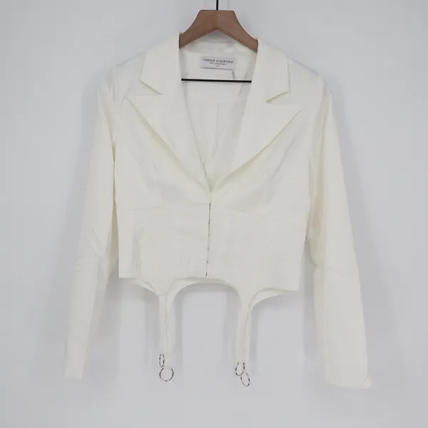 Naked Wardrobe The Statement Ivory Cropped Garter Blazer Small Womens - Image 2